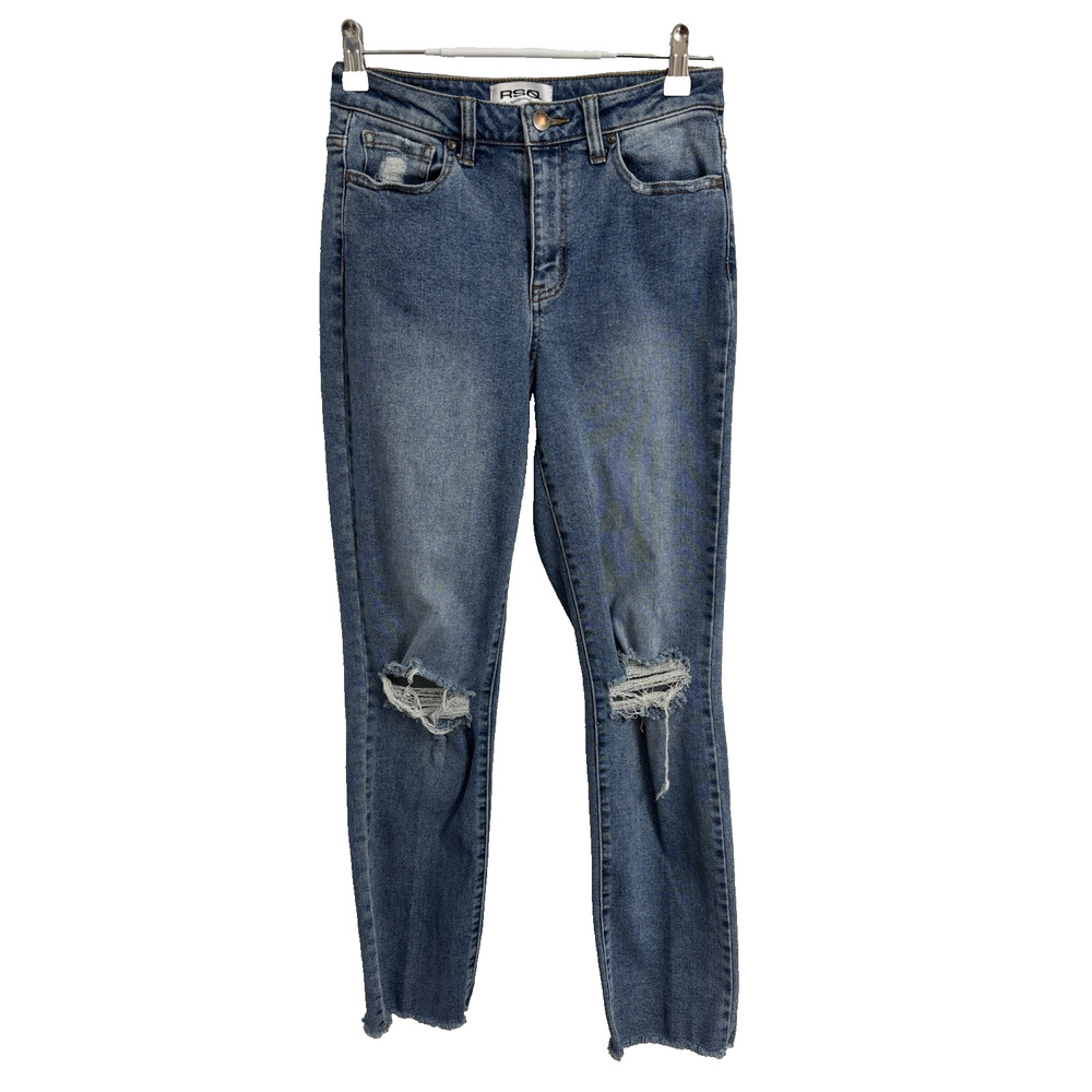 RSQ Women's 26 High Rise Straight Leg Ripped Denim Jeans Rockabilly Sexy Rocker‎